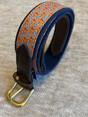 Vineyard Vines Navy and Orange yacht print belt